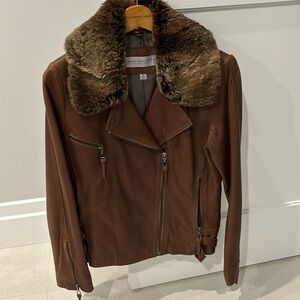 Andrew Marc leather jacket with fur collar